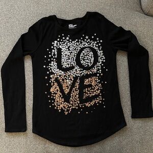 Epic Threads girls large Black Long Sleeve 'Love' Star waffle knit/thermal